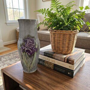 Vintage Studio Pottery Floral Iris Vase Signed Art Emily Pearlman Y2K